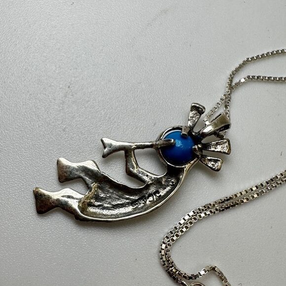 VTG Navajo Jim Calladitto Sterling Kokopelli Pendant Turquoise 925 18" necklace! - Picture 7 of 12